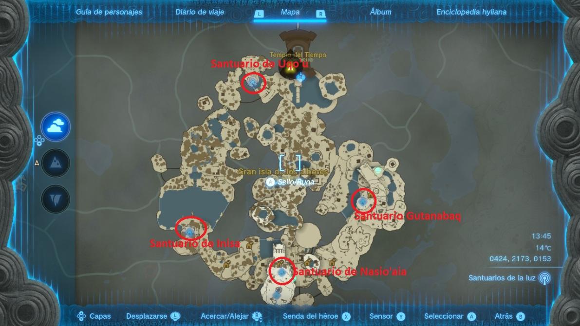 Todos los santuarios de la Gran isla de los albores en Zelda: Tears of the  Kingdom