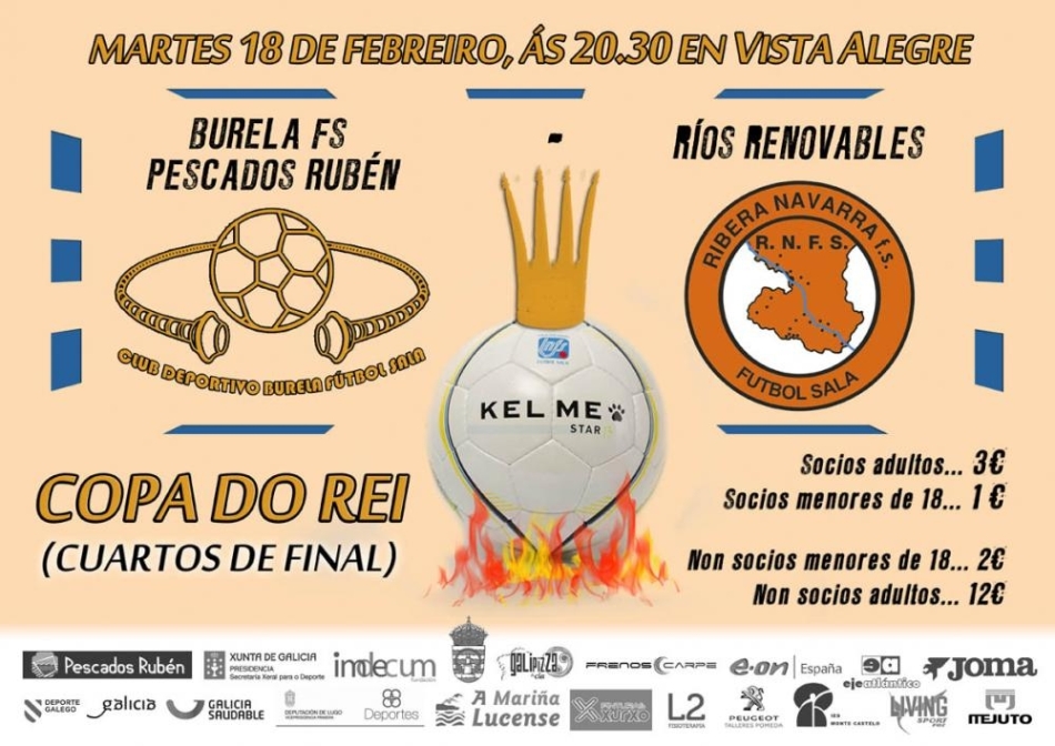 Venda anticipada para a Copa do Rei: Burela FS-Ríos Renovables (martes 18, 20.30 horas)