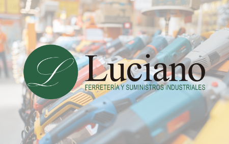 Imágenes de herramientas con el logo de la Tienda Luciano encima