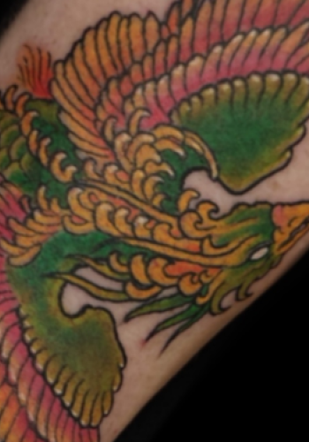 Tatuaje fÃ©nix hou hou japones irezumi color galicia