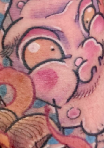 Tatuaje hyottoko teatro noh japones irezumi color galicia