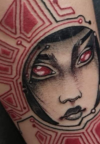 Tatuaje cyberpunk negro rojo viÃ±eta