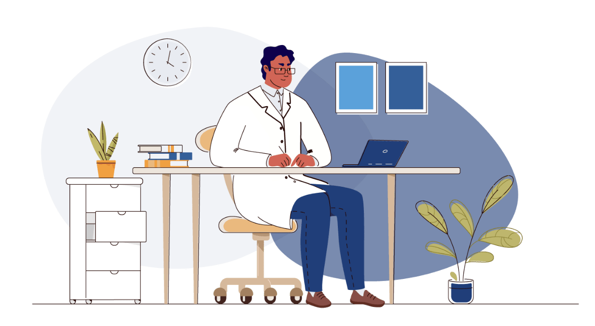 Ilustración vectorial de un médico en su despacho