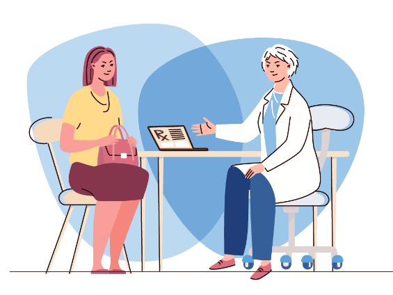 Ilustración vectorial de un médico en su despacho con un paciente