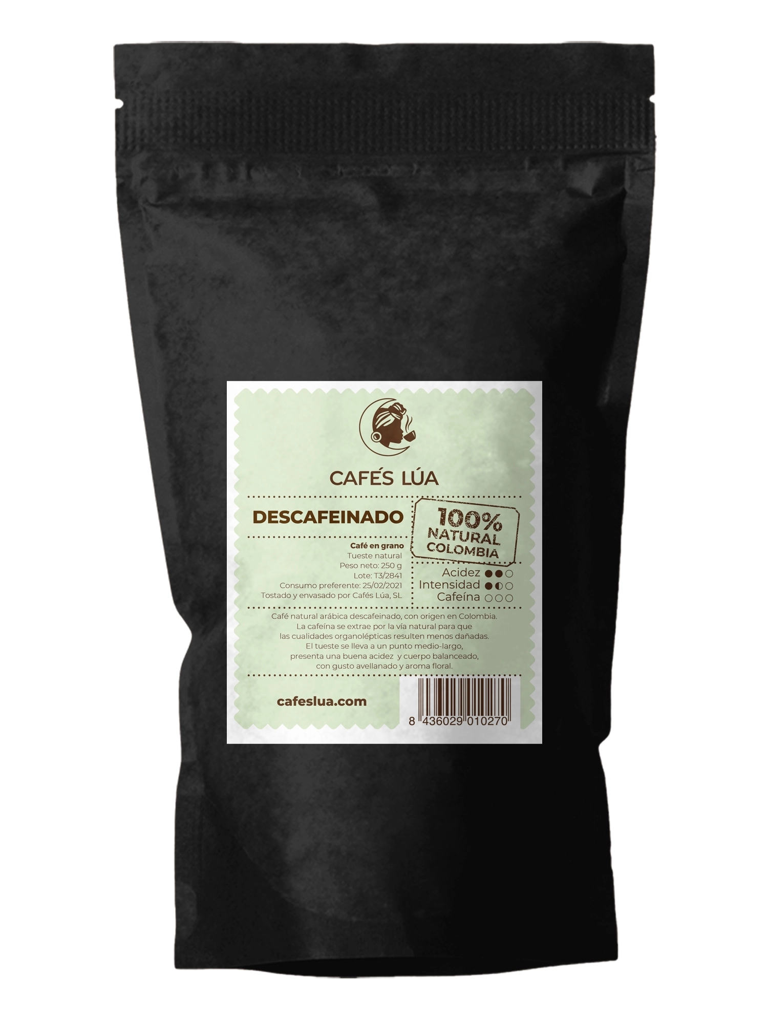 Café descafeinado en grano tueste natural 100% Arábica origen